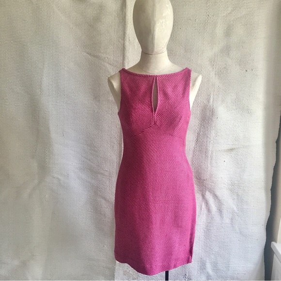 Vintage 90s S/M Barbie Dress Tailored 100% Silk Tweed Pink - Picture 5 of 9